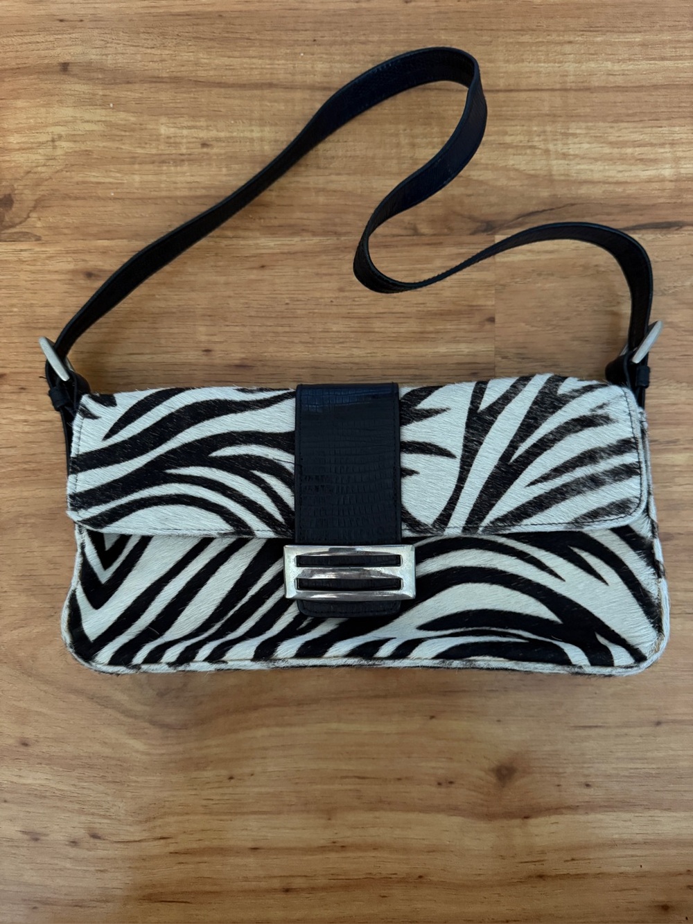 Carla Mancini Zebra-Pattern Shoulder Bag in Black & White